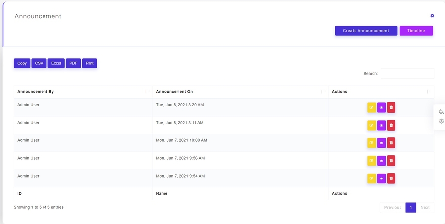 Adminetic Announcemment Module