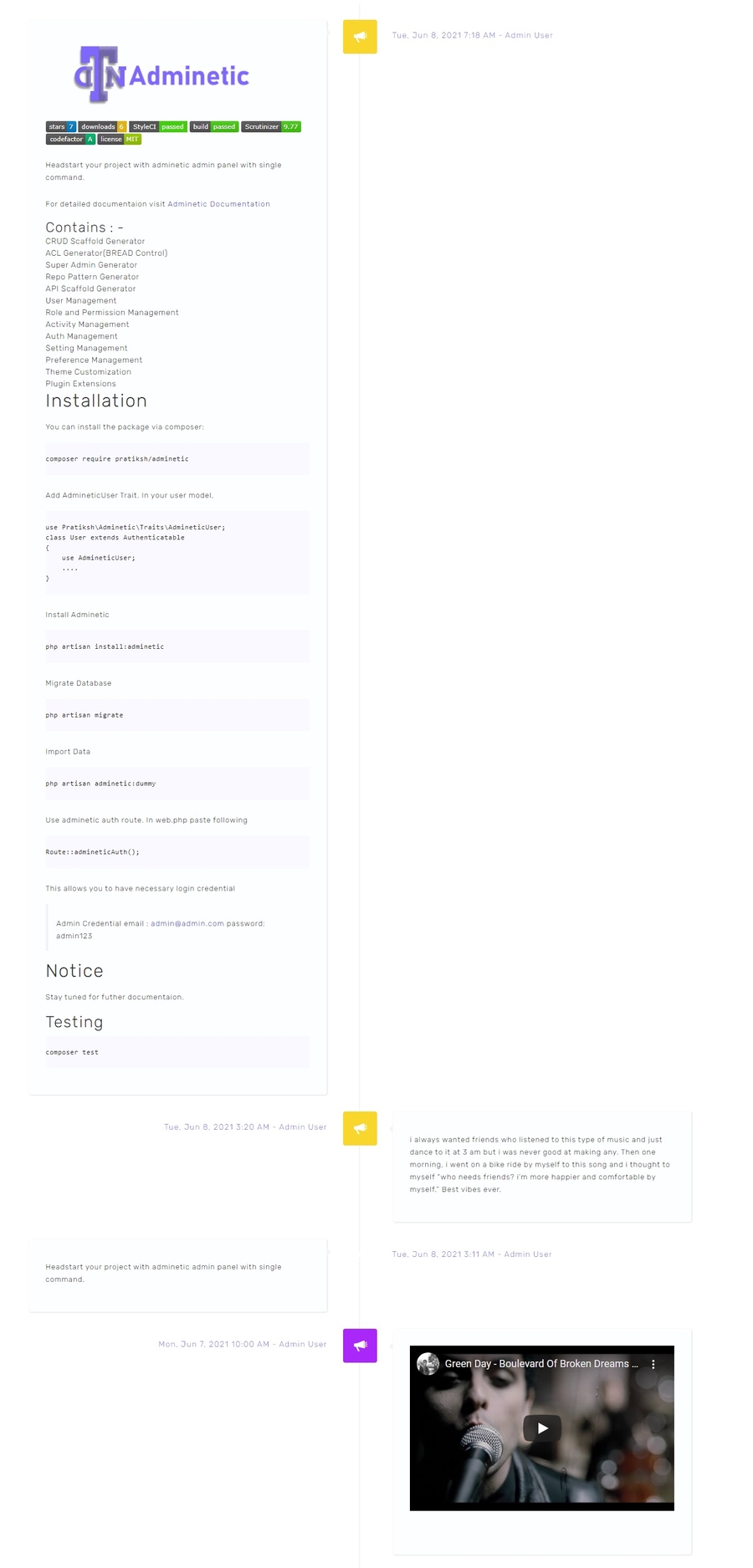 Adminetic Announcemment Module
